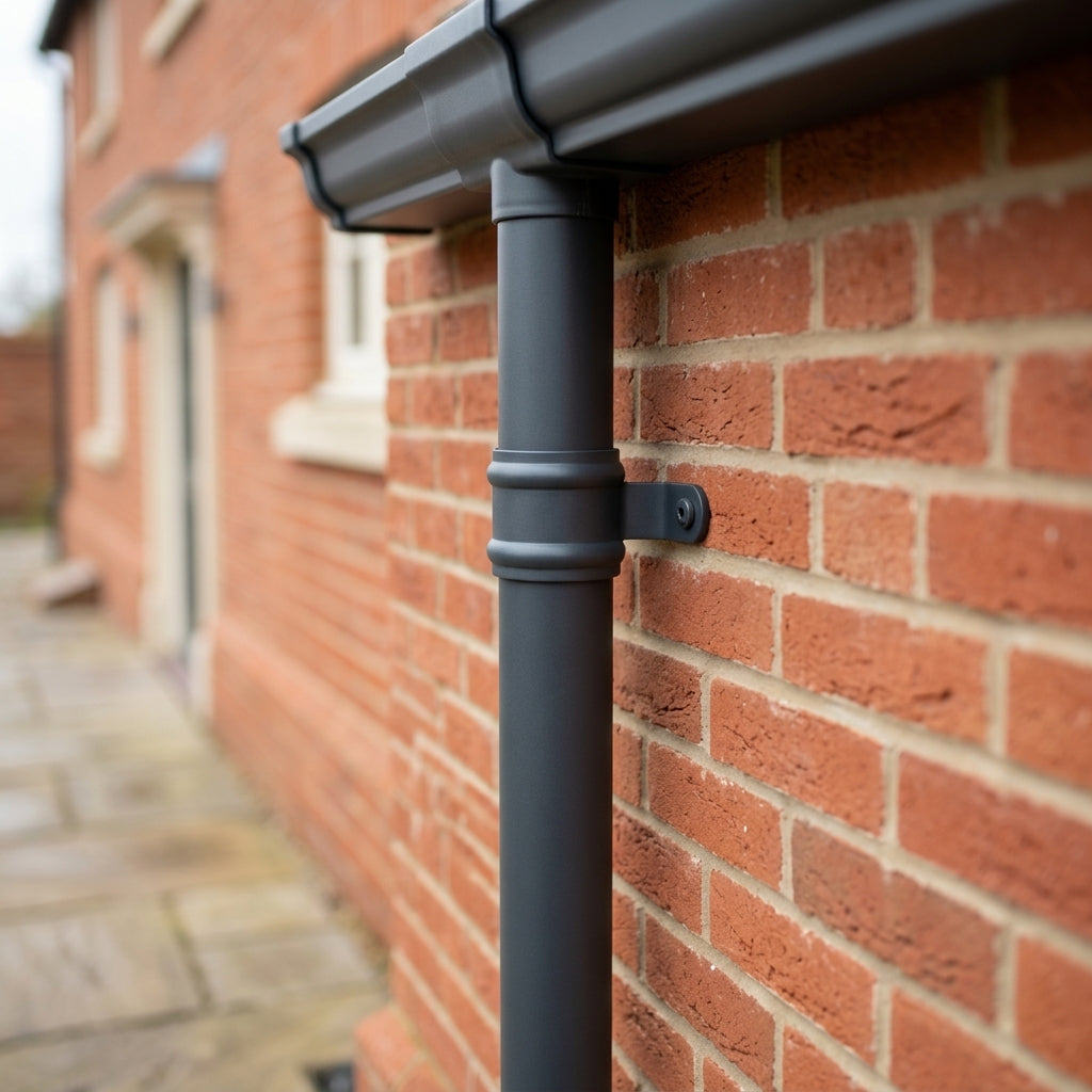 Traditional Aluminium Downpipe Sample — RAL 7021 / 76mmØ (in use)