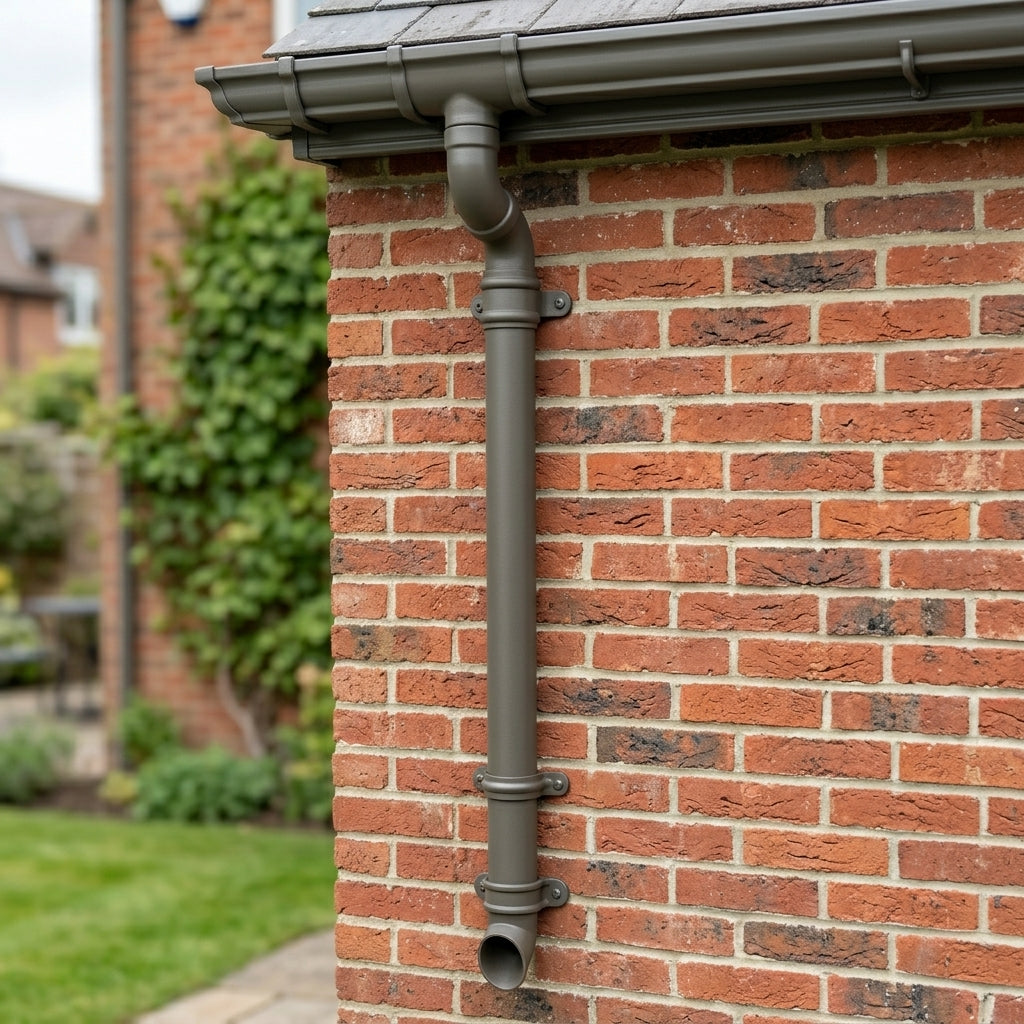 Traditional Aluminium Downpipe 76mm Diameter × 3m Eared Socket — RAL 7022 (in use)