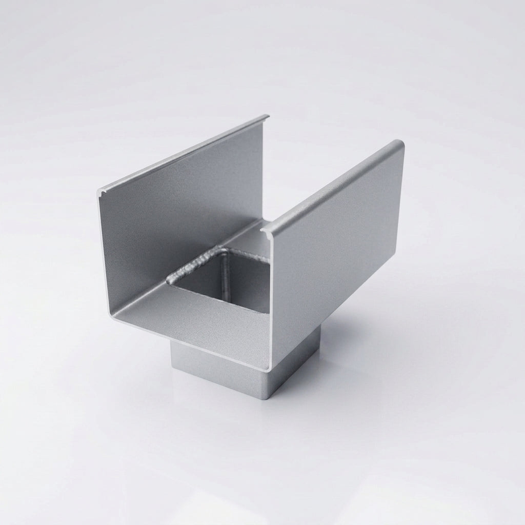 Aluminium Box Gutter Outlet 72×72mm to 135×100mm — RAL 9006