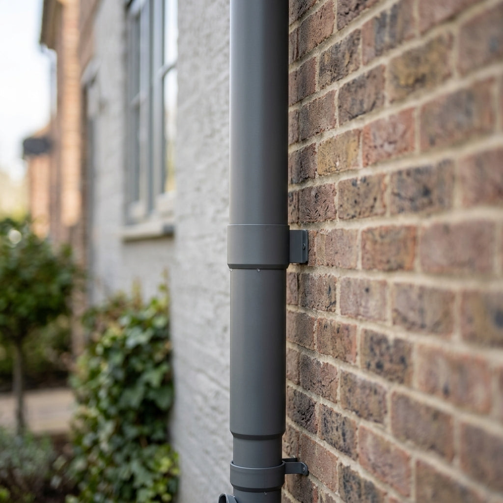 Flush Joint Aluminium Downpipe Length – 76mm Dia x 3m — RAL 7037 (in use)