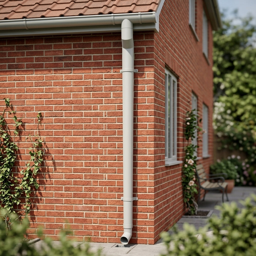 Aluminium Flush Joint Downpipe Sample — RAL 7035 / 76mmØ (in use)