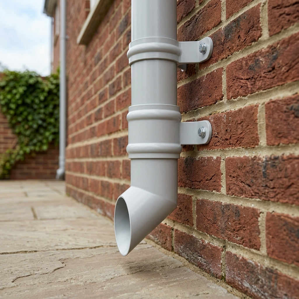 Traditional Aluminium Downpipe Shoe 76mm Diameter — RAL 7035 (in use)