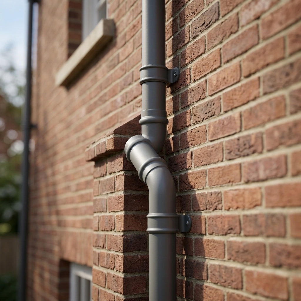 76mm Diameter Traditional Aluminium Downpipe Bends 92.5° & 112.5° — RAL 7036 / 92.5 Degrees (in use)