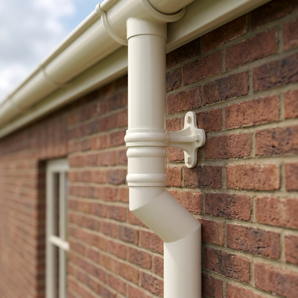 Traditional Aluminium Downpipe Bends 63mm Dia 92.5° 112.5° — RAL 9010 / 112.5 Degrees (in use)