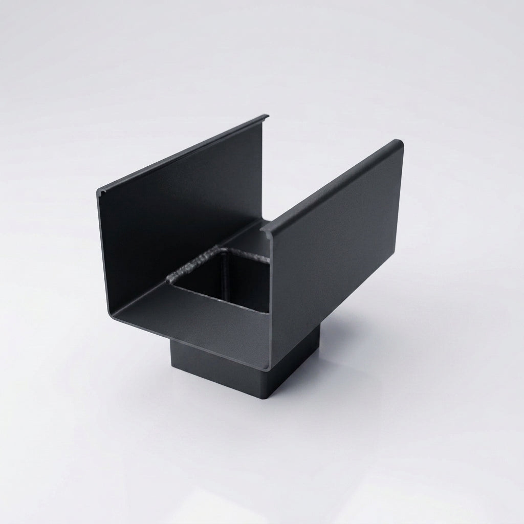 Aluminium Box Gutter Outlet 72×72mm to 135×100mm — RAL 7021
