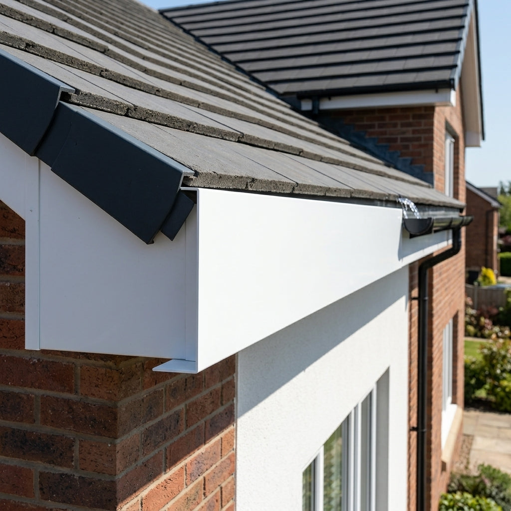 Aluminium Fascia Board Sample — RAL 9016 / 'L' Return (in use)