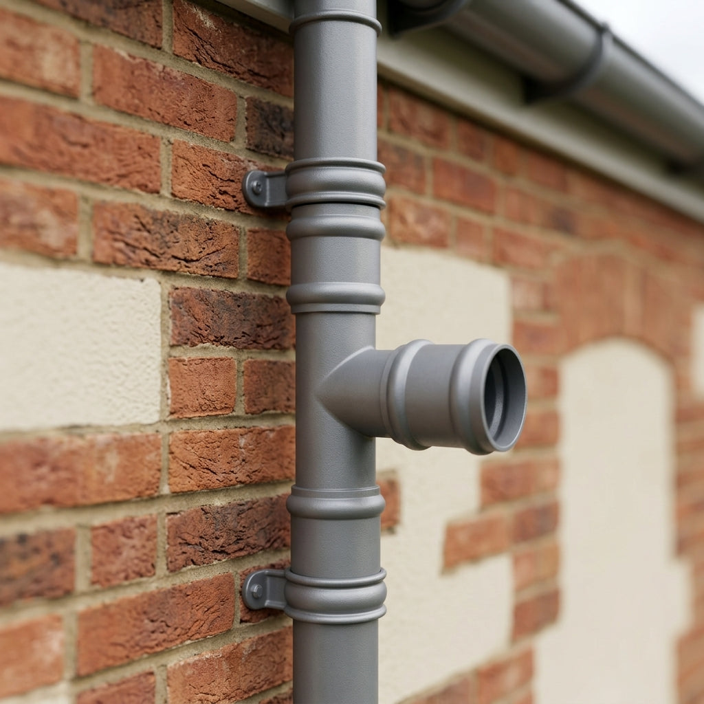 Traditional Aluminium Downpipe Branch 76mm Diameter — Other Colour TBA / 112.5 Degrees (in use)