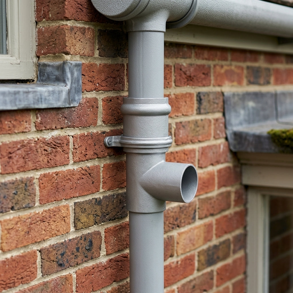 Traditional Aluminium Downpipe Bends 63mm Dia 92.5° 112.5° — RAL 7035 / 92.5 Degrees (in use)