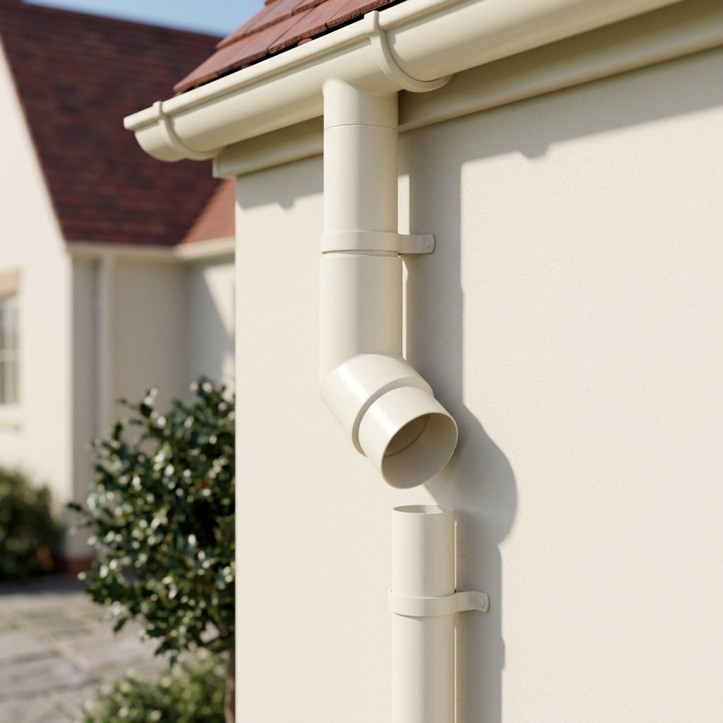 Flush Joint Aluminium Downpipe Bends 63mm Diameter — RAL 9010 / 112.5 Deg (in use)