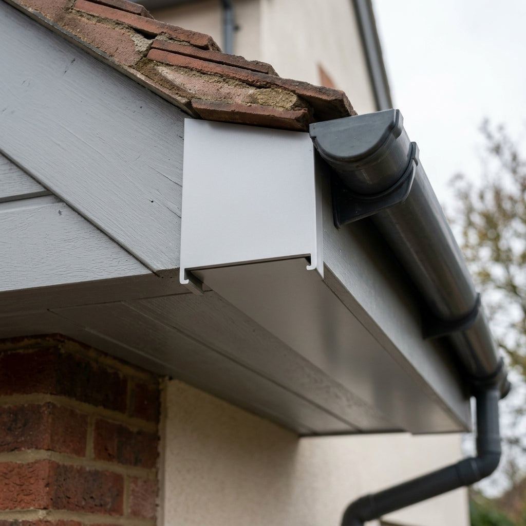 Aluminium Soffit Board Joint Cover — RAL 7036 (in use)