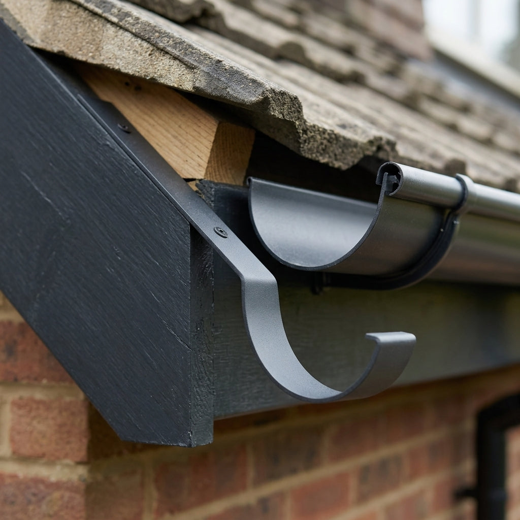 Half Round Aluminium Gutter Top Rafter Bracket 125mm — RAL 7021 (in use)
