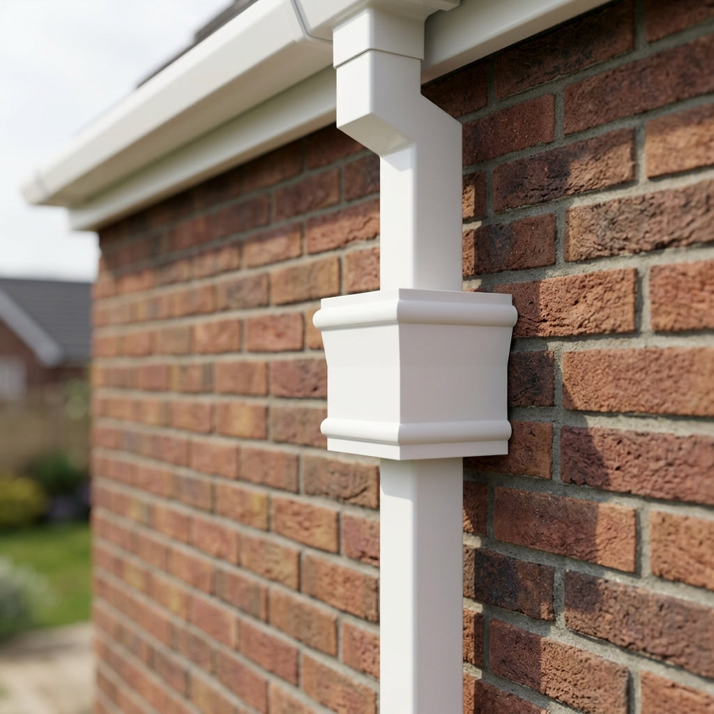 Traditional Downpipe Spare Socket 72x72mm Non-Eared — RAL 9016 (in use)
