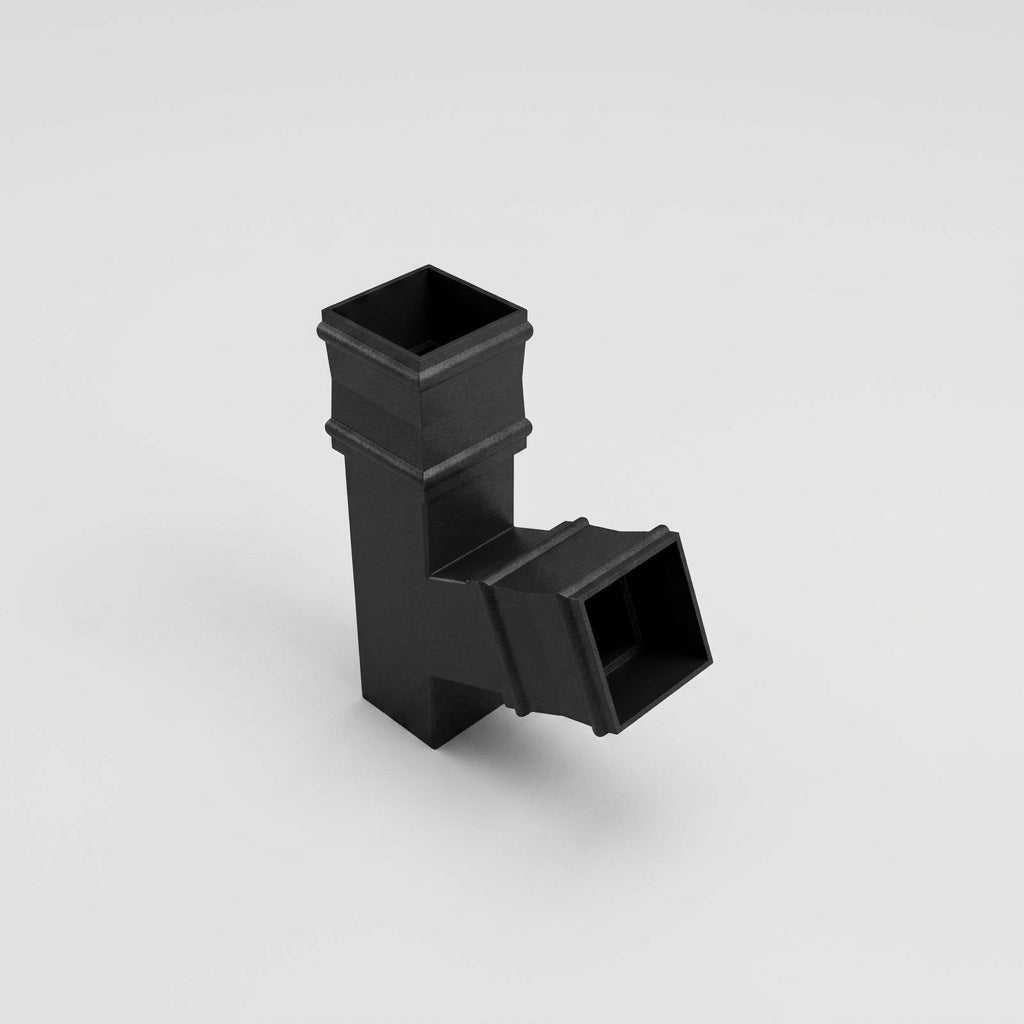 72x72mm Traditional Square Aluminium Downpipe Branches — RAL 7021 / 112.5 Degrees