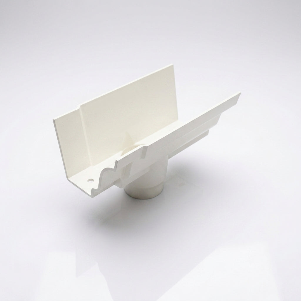 Moulded Ogee Gutter Outlet 63mm Dia, 125 x 100mm — RAL 9016