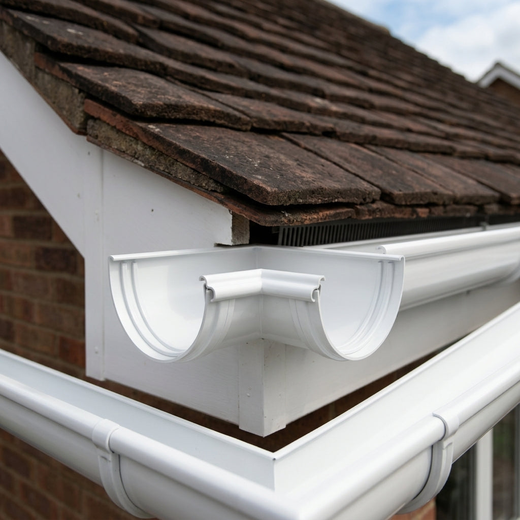 Half Round Aluminium Gutter Angle 90° - 125mm — RAL 9016 (in use)
