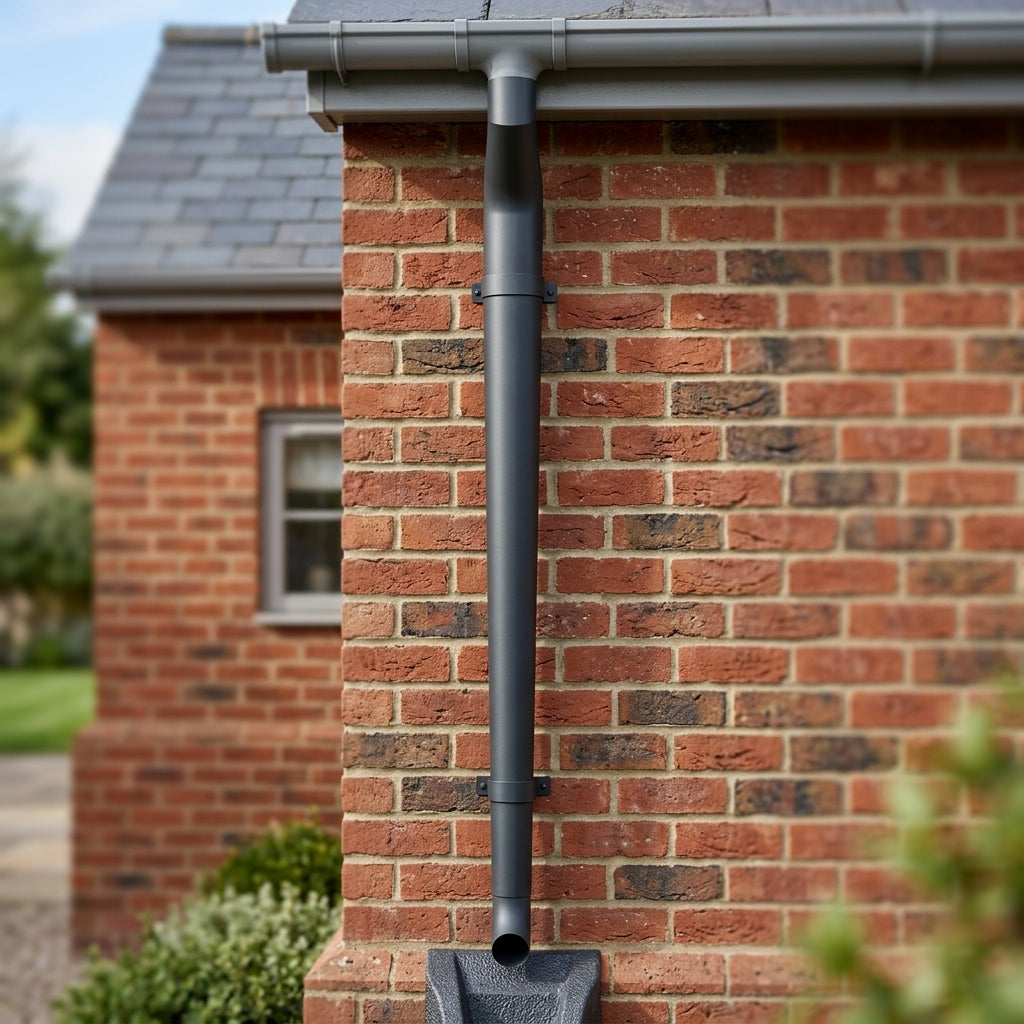 Aluminium Flush Joint Downpipe Sample — RAL 7016 / 63mmØ (in use)