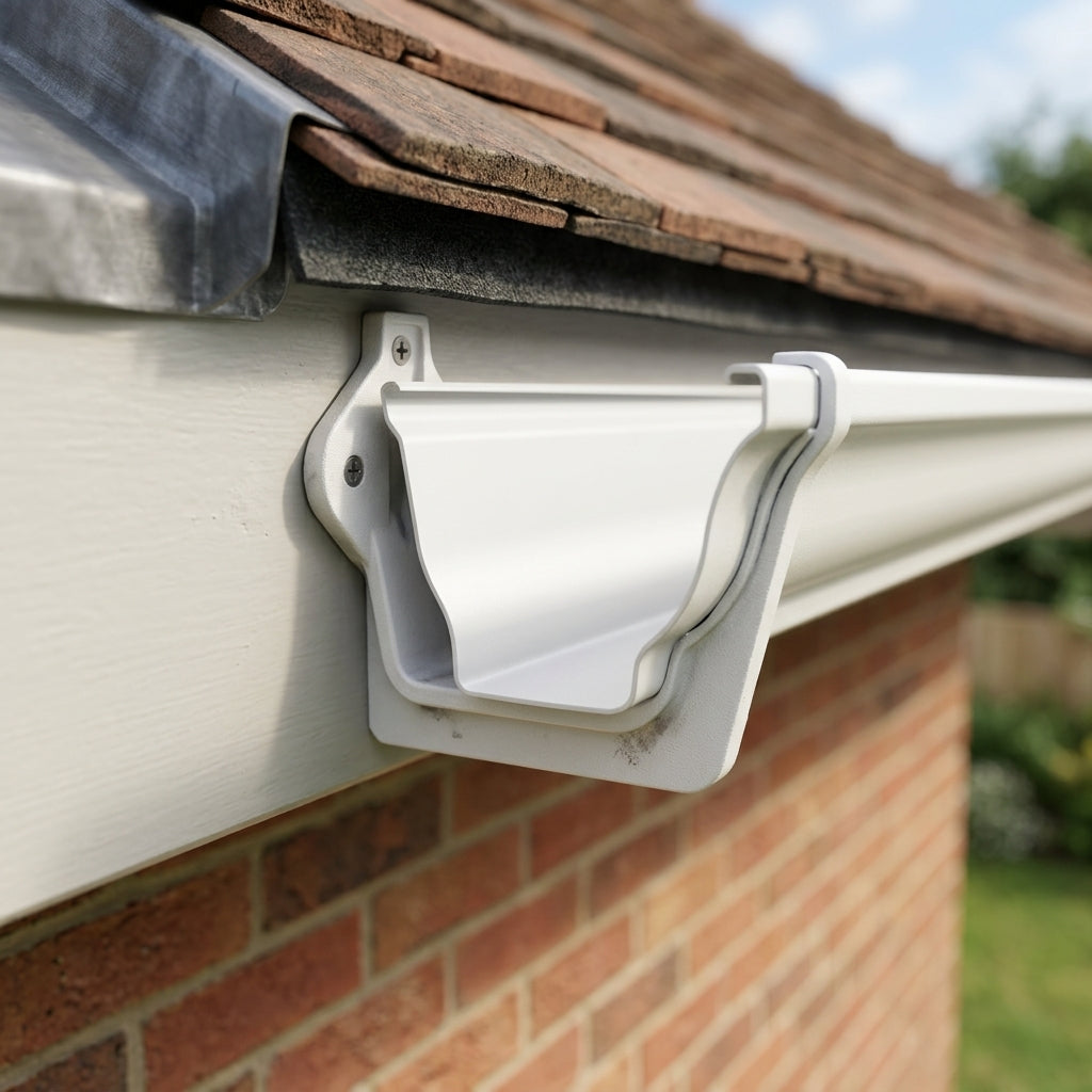Moulded Ogee Gutter Fascia Bracket 125 x 100mm — RAL 9016 (in use)