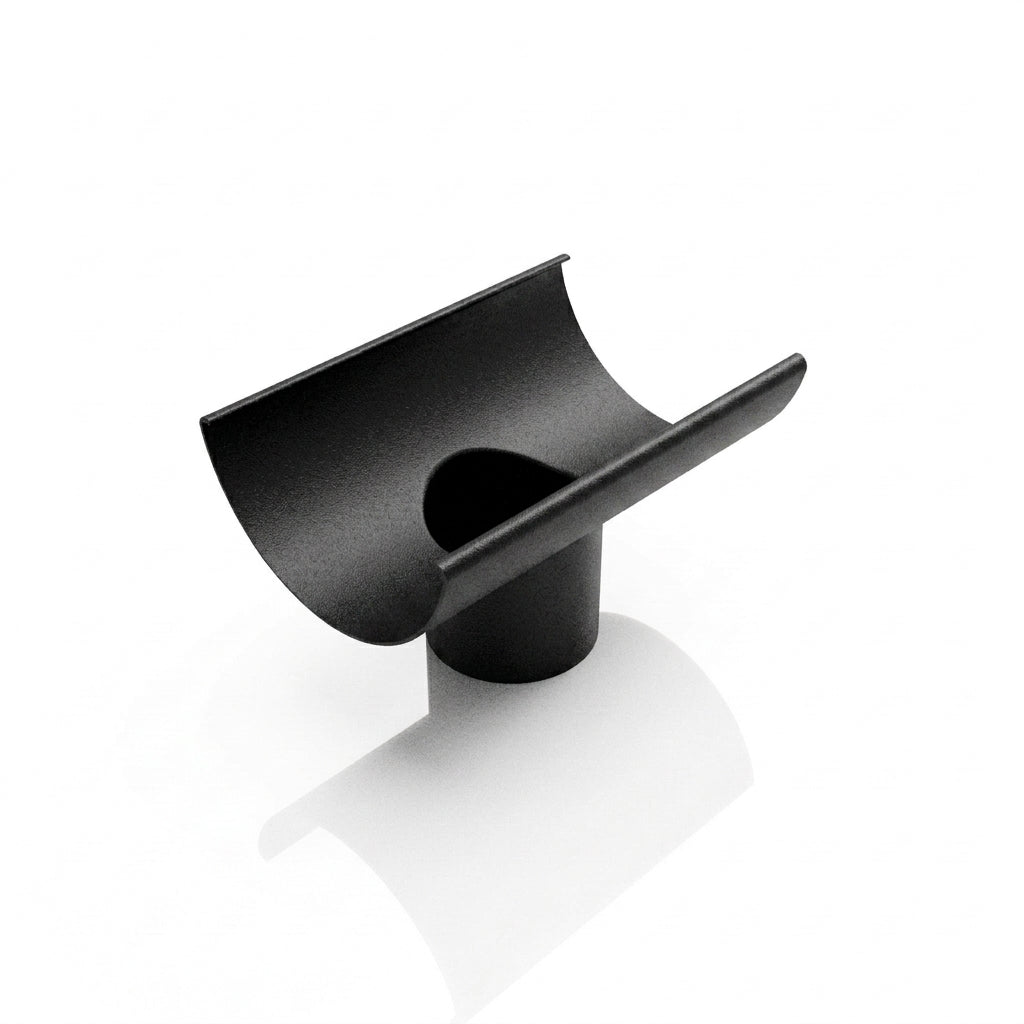 Half Round Aluminium Gutter Outlet 76mm – Marine Grade — Textured Black