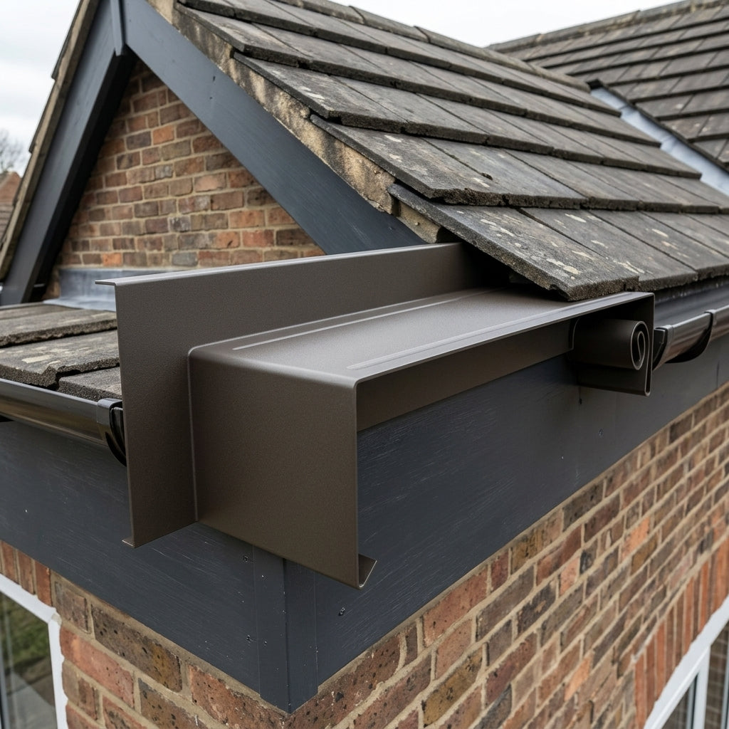 Aluminium Coping Stop End Upstand – Secret Fix — RAL 7022 (in use)