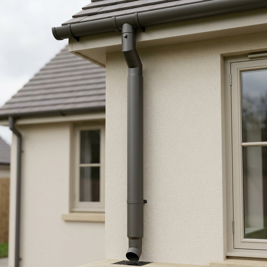 Flush Joint Aluminium Downpipe Length – 76mm Dia x 3m — RAL 7022 (in use)